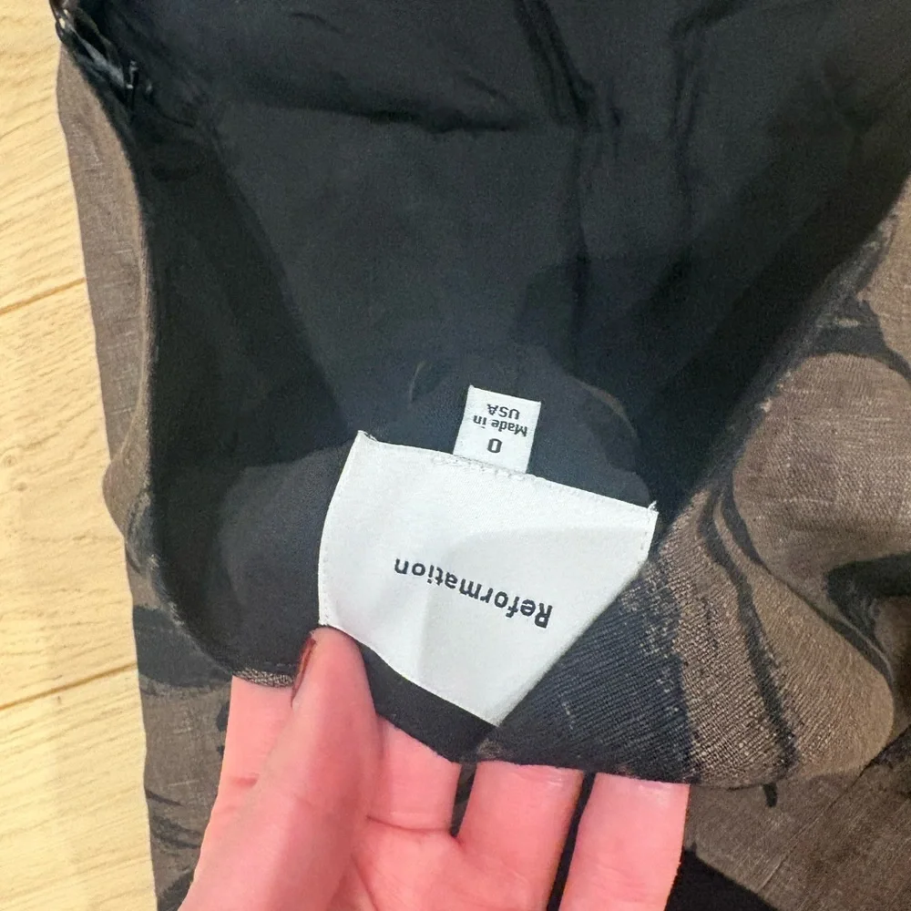 Reformation Avielle Black Floral Linen Halter Top & Mini Skirt Set - Picture 4 of 5